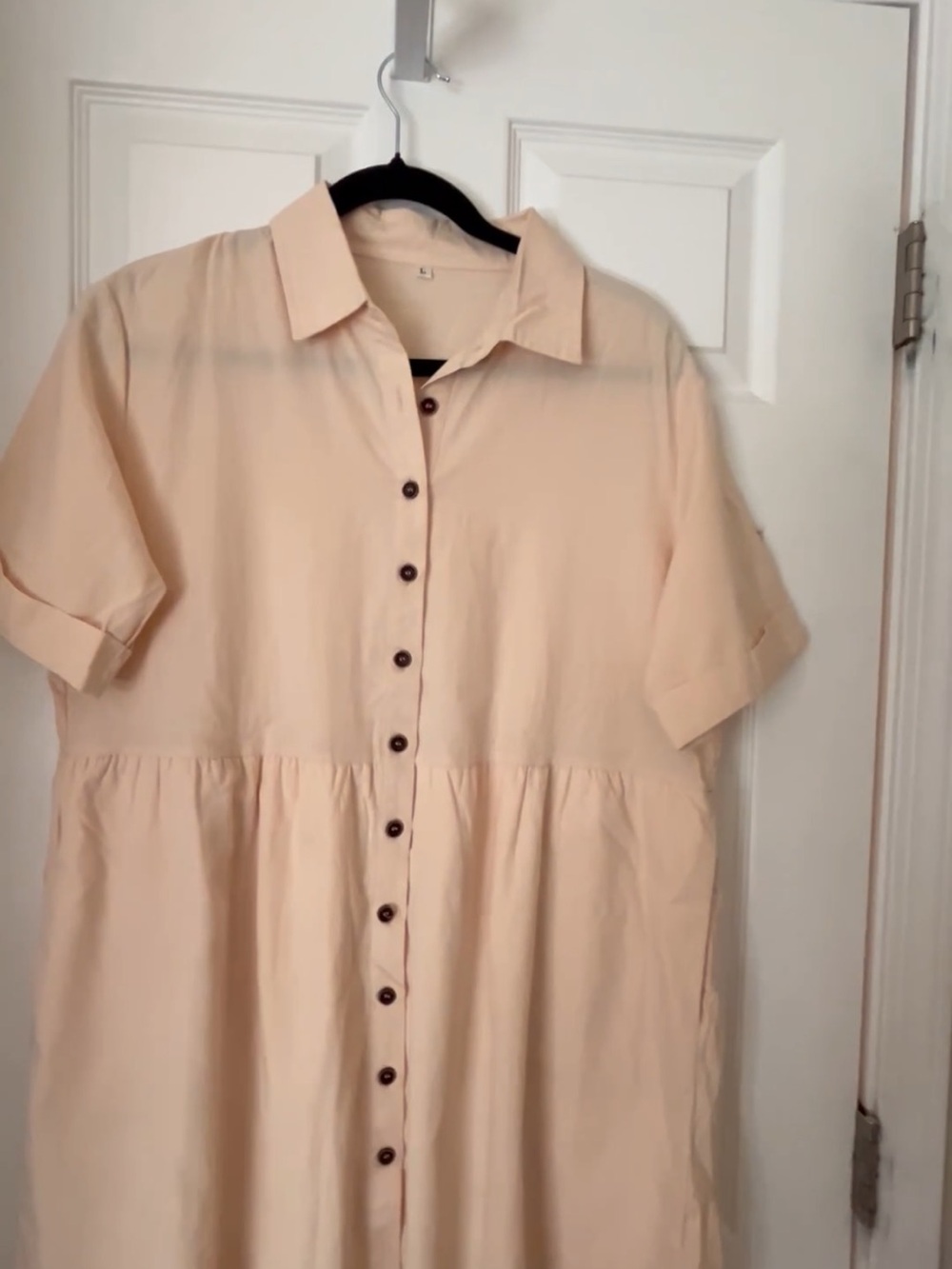 Cream Cotton Collared Babydoll Shirt dress w/ pockets | Cottagecore | Boho - Picture 4 of 5